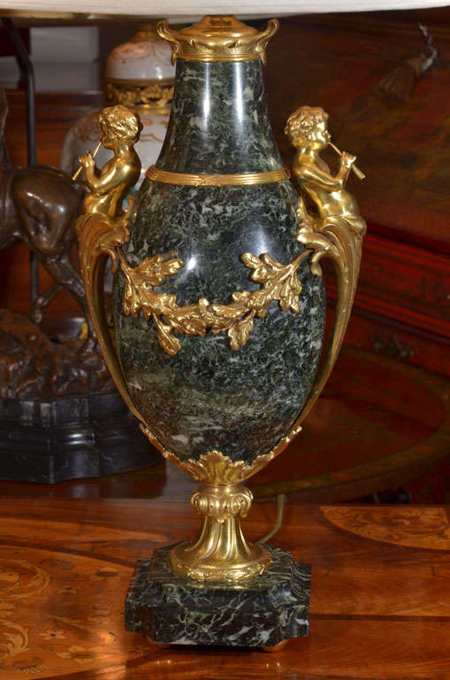 19th Century 19th c French marble and bronze dore urn lamps For Sale