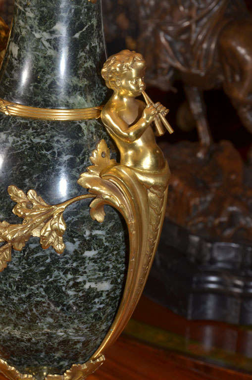 Marble 19th c French marble and bronze dore urn lamps For Sale