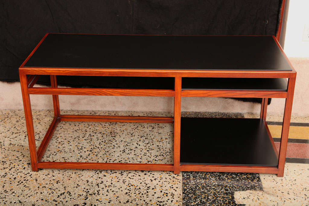 Mid-Century Modern Architectural Walnut and Black Laminate Console by Edward Wormley For Sale