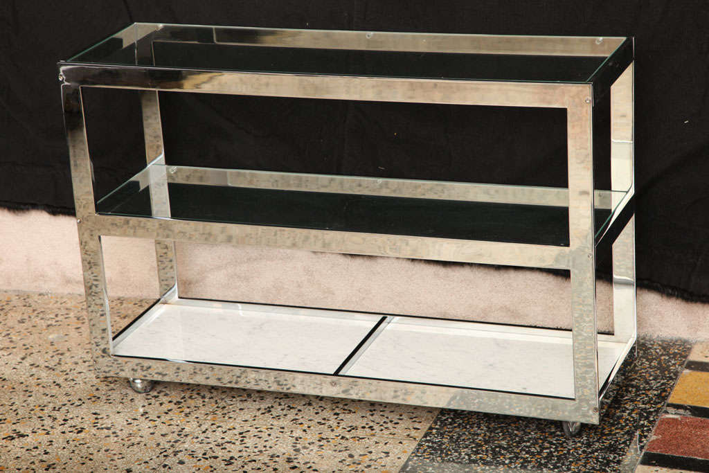 A PACE Heavy Steel, Glass & Marble Console on Casters