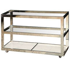 A PACE Heavy Steel, Glass & Marble Console on Casters