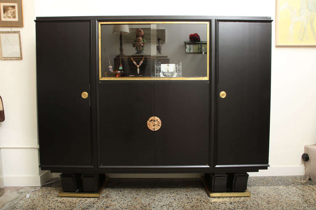 Art Deco Exceptional Ebonized French Deco Cabinet For Sale