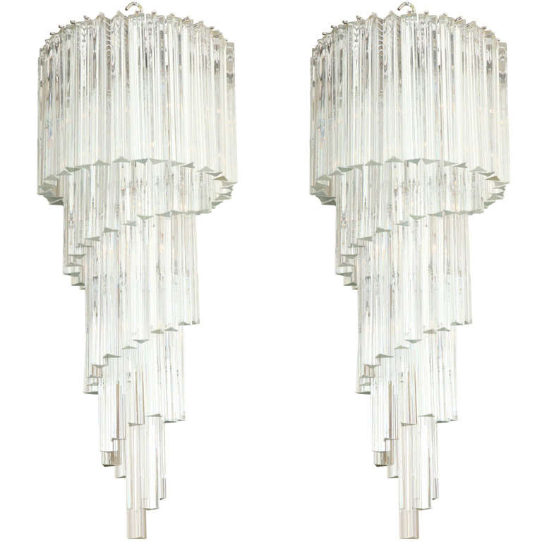A Matching Pair of "Triedri" Venini Murano Chandeliers at 1stDibs