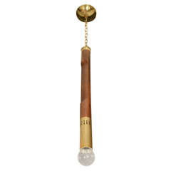 Cylindrical walnut and brass pendant ceiling fixture