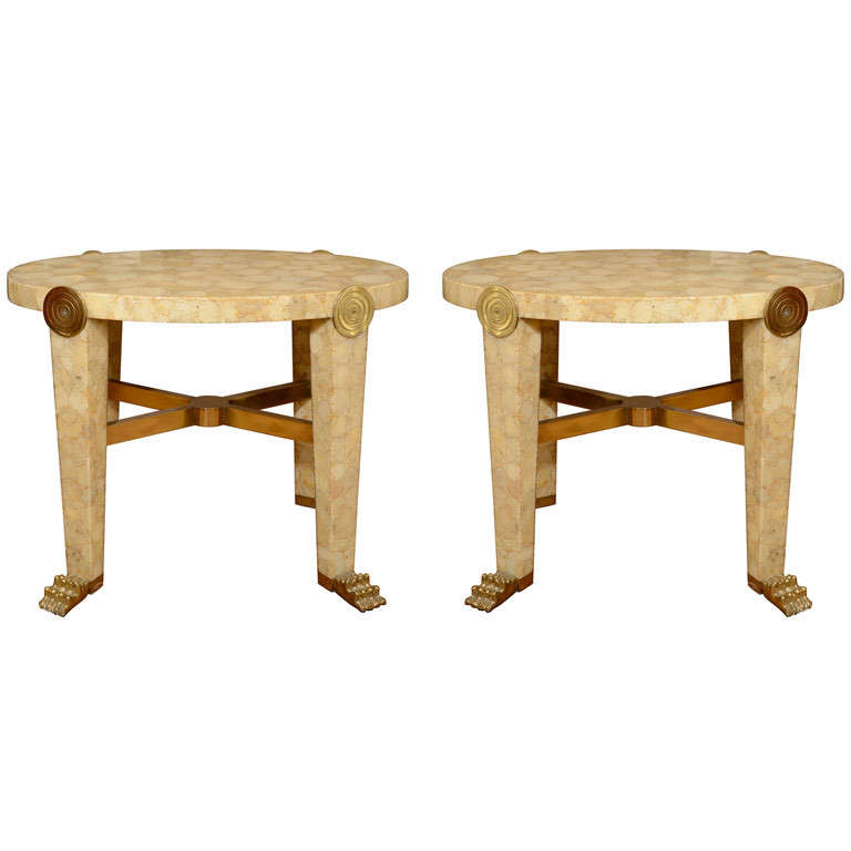 Pair of lacquered capiz shell side tables by Enrique Garcel