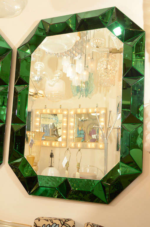 Large octagonal mirror with faceted green glass surround.

View our complete collection at www.johnsalibello.com