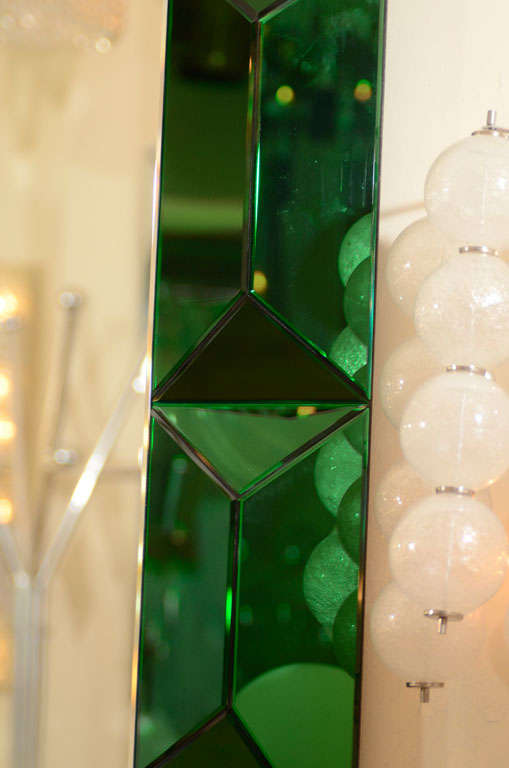 Mid-20th Century Large octagonal mirror with faceted green glass surround