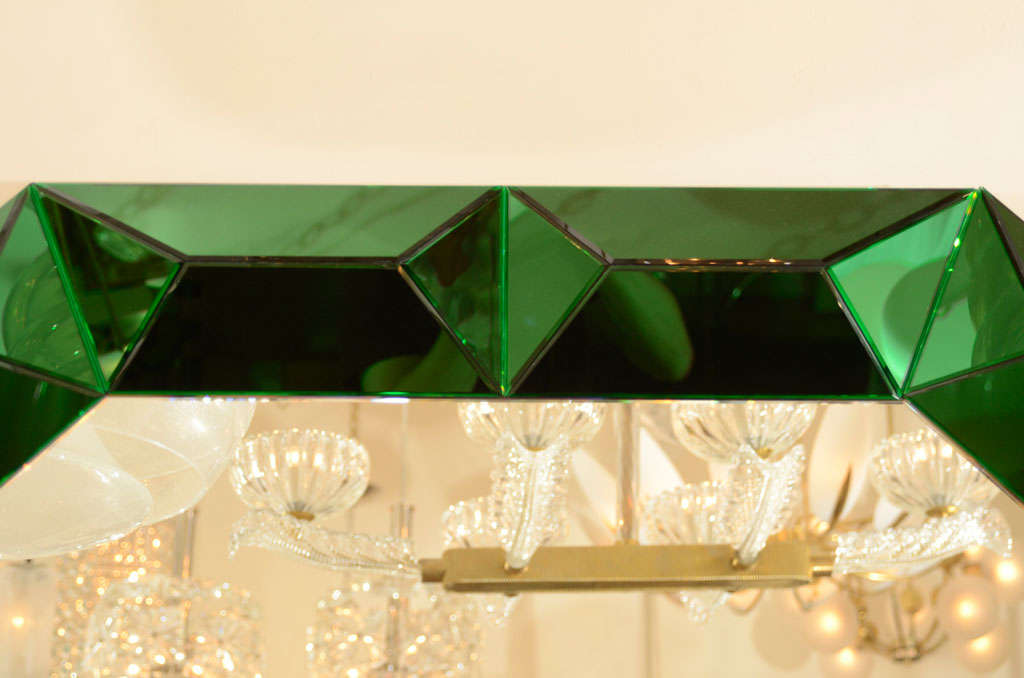 Mirror Large octagonal mirror with faceted green glass surround