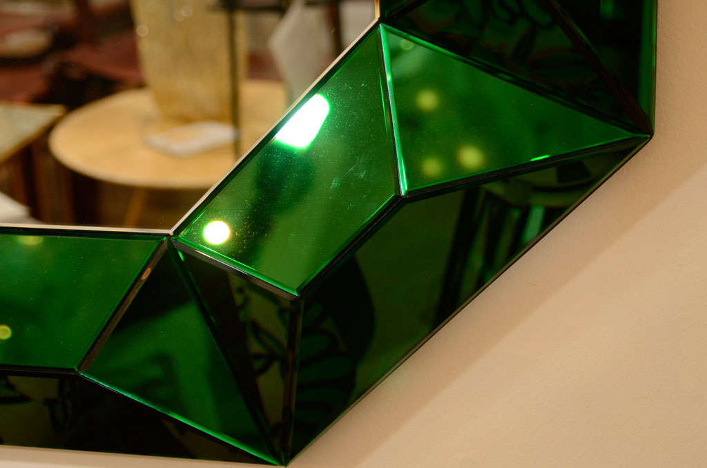 Large octagonal mirror with faceted green glass surround 2