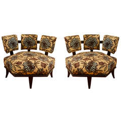 Pair of upholstered hexagonal chairs by Harvey Probber