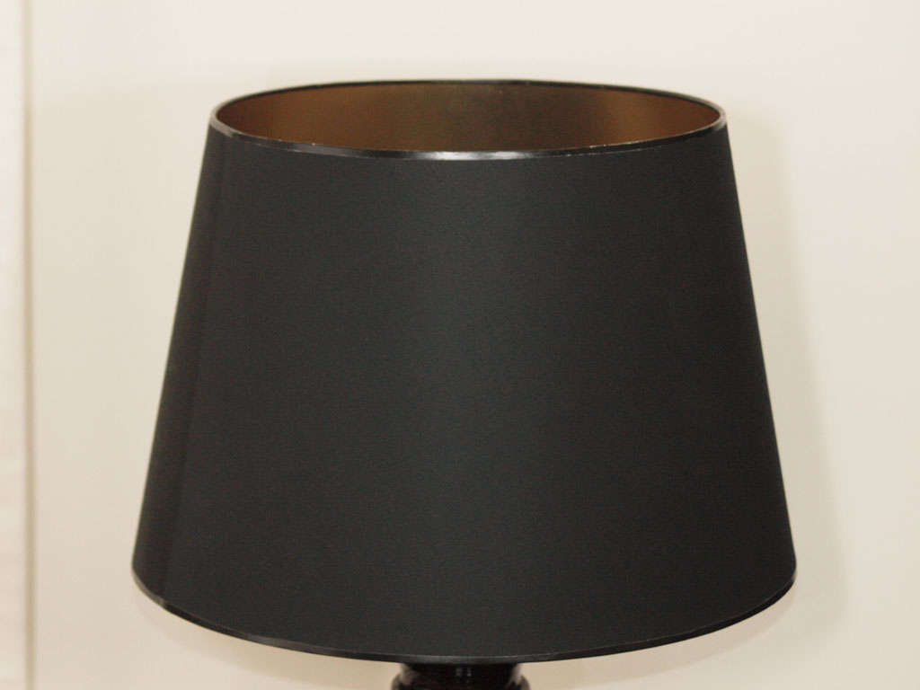 French  Pair Black Lacquer Table Lamps For Sale