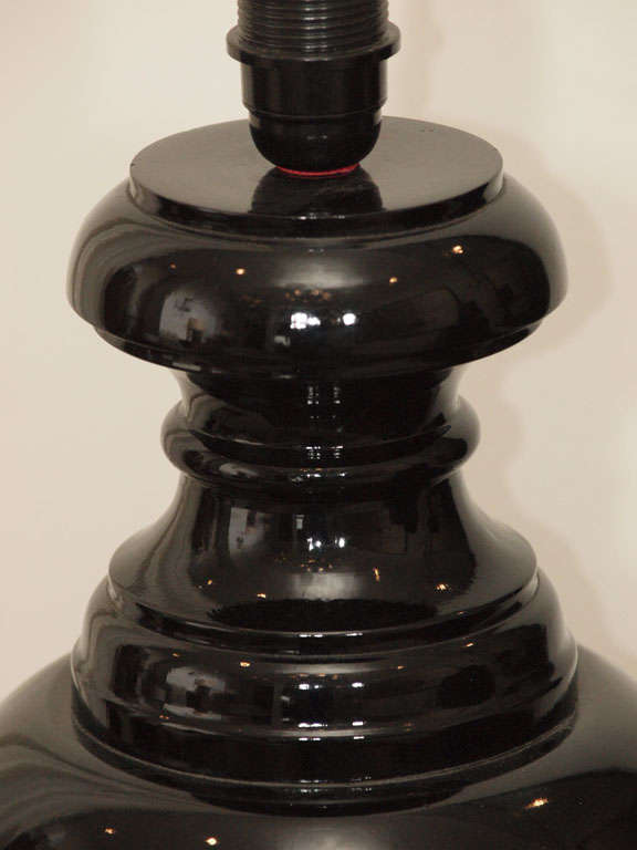 20th Century  Pair Black Lacquer Table Lamps For Sale