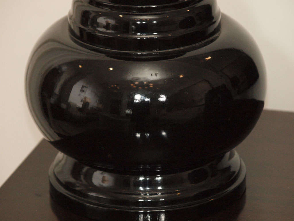 Wood  Pair Black Lacquer Table Lamps For Sale