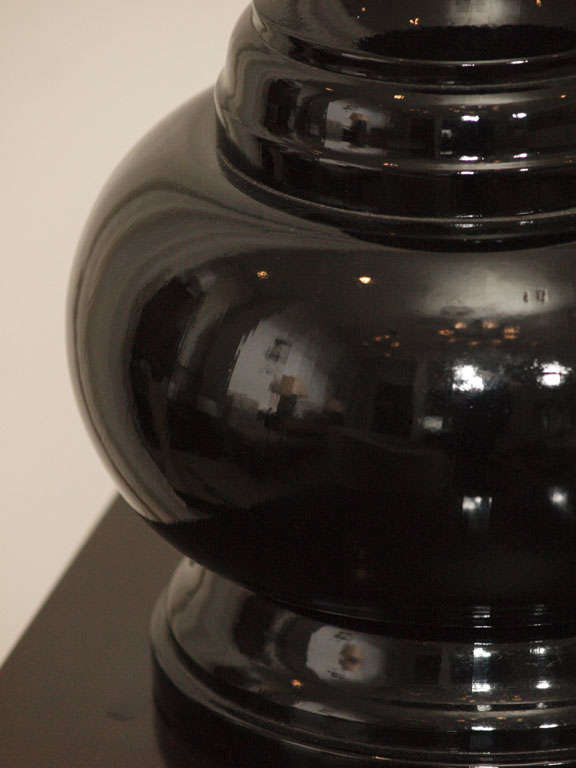  Pair Black Lacquer Table Lamps For Sale 1