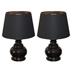  Pair Black Lacquer Table Lamps