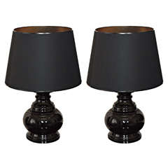 Pair Black Lacquer Table Lamps 1