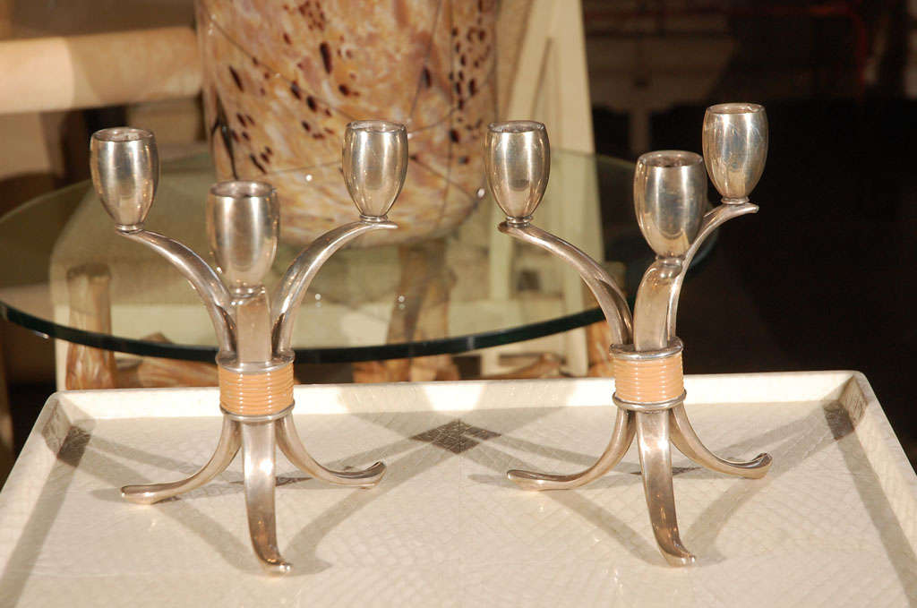 Pair of candelabra deco-style candle holders, nice design and rarer.