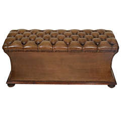 Brown Tufted Leather Ottoman, England, 20th Century