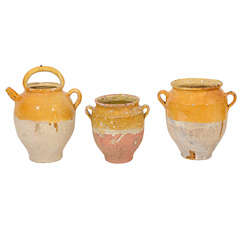 Collection 3 Vintage Mustard-Glazed Confit Jugs, France, c. 1900