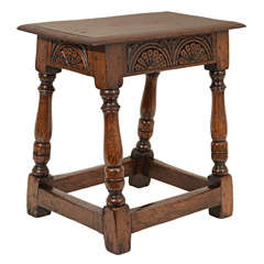 Jacobean-Style Oak Carved Joint Stool, England, c. 1900