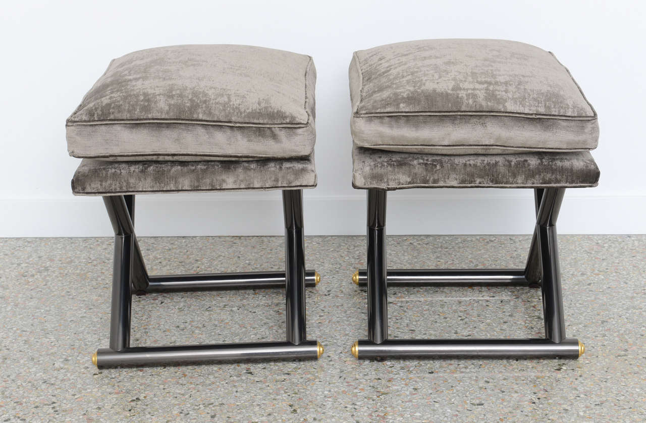 Pair of Hollywood Regency X-Benches,  Style of Maison Jansen,  20th C. In Good Condition In West Palm Beach, FL