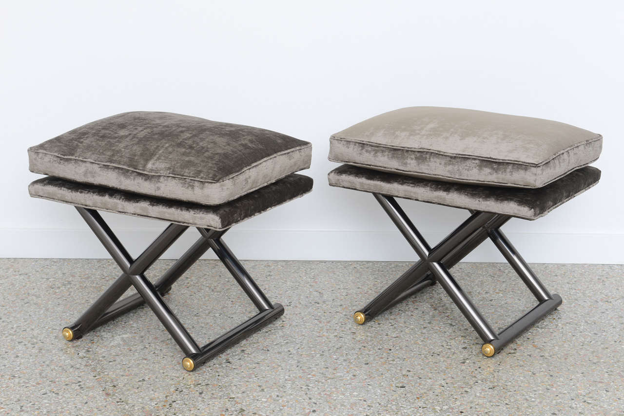 Pair of Hollywood Regency X-Benches,  Style of Maison Jansen,  20th C. 2