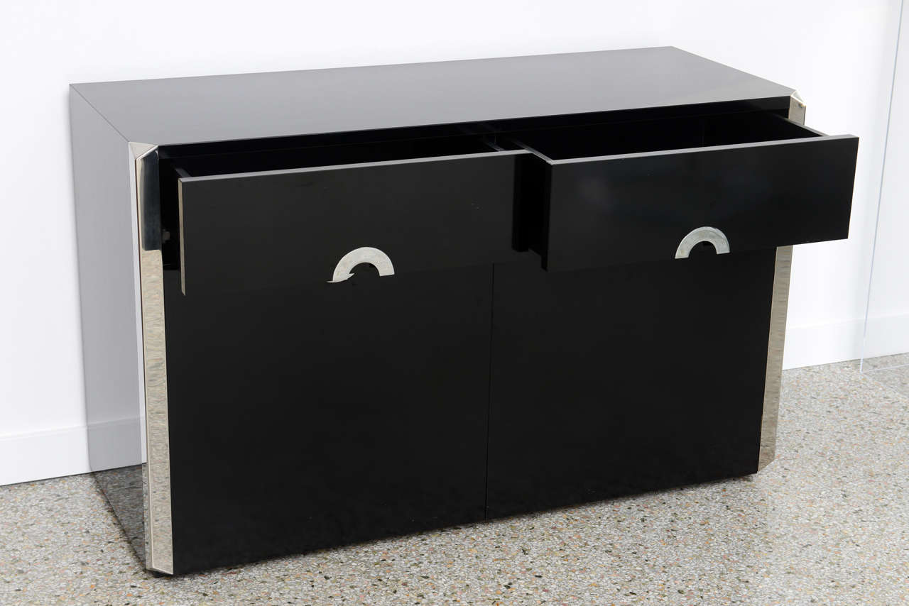 Black Laminate Cabinet with Chrome Trim:  Willy Rizzo, 1970s 1