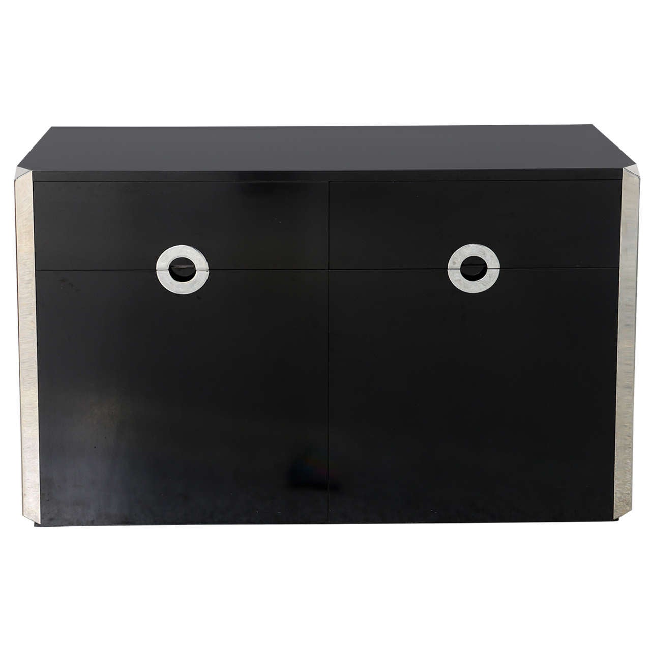 Black Laminate Cabinet with Chrome Trim:  Willy Rizzo, 1970s