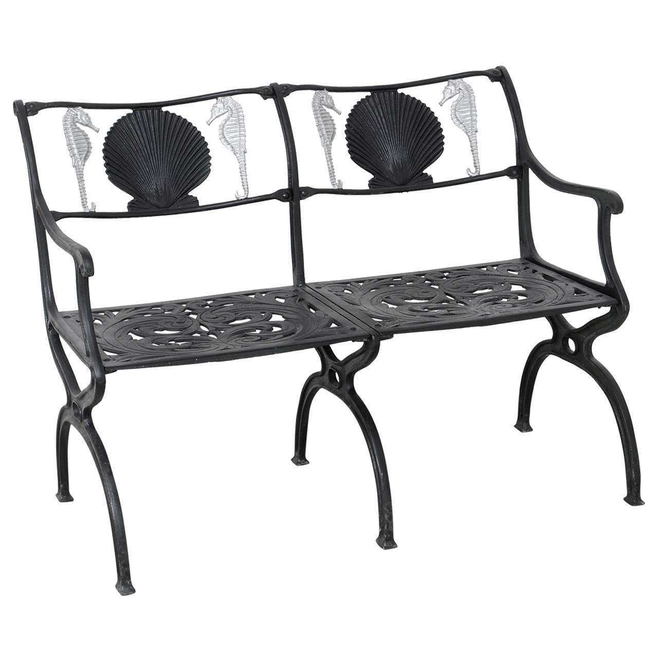 Seahorse and Shell Motif Garden Bench by Molla at 1stDibs