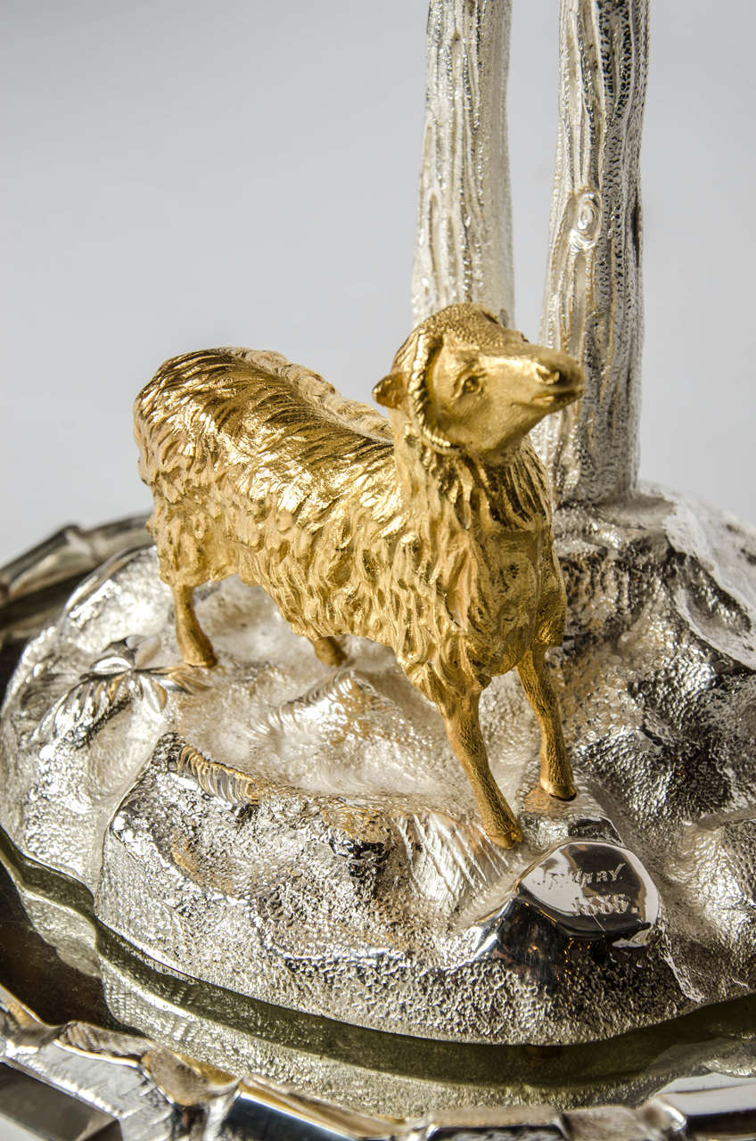 Gold Plate 19th century silver and gold plated centrepiece by T. Bradbury & Sons For Sale