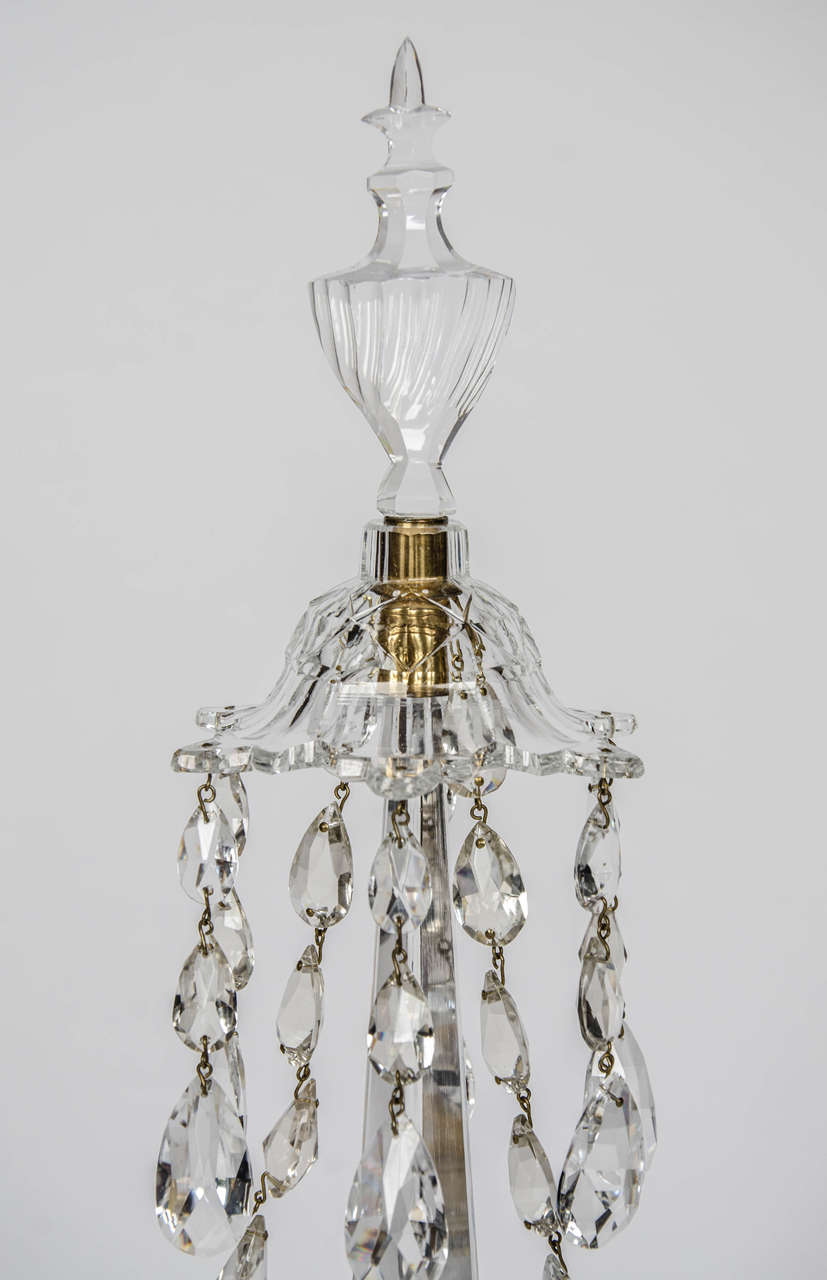 English Pair of 19th Century Five Branch Cut Crystal Candelabras