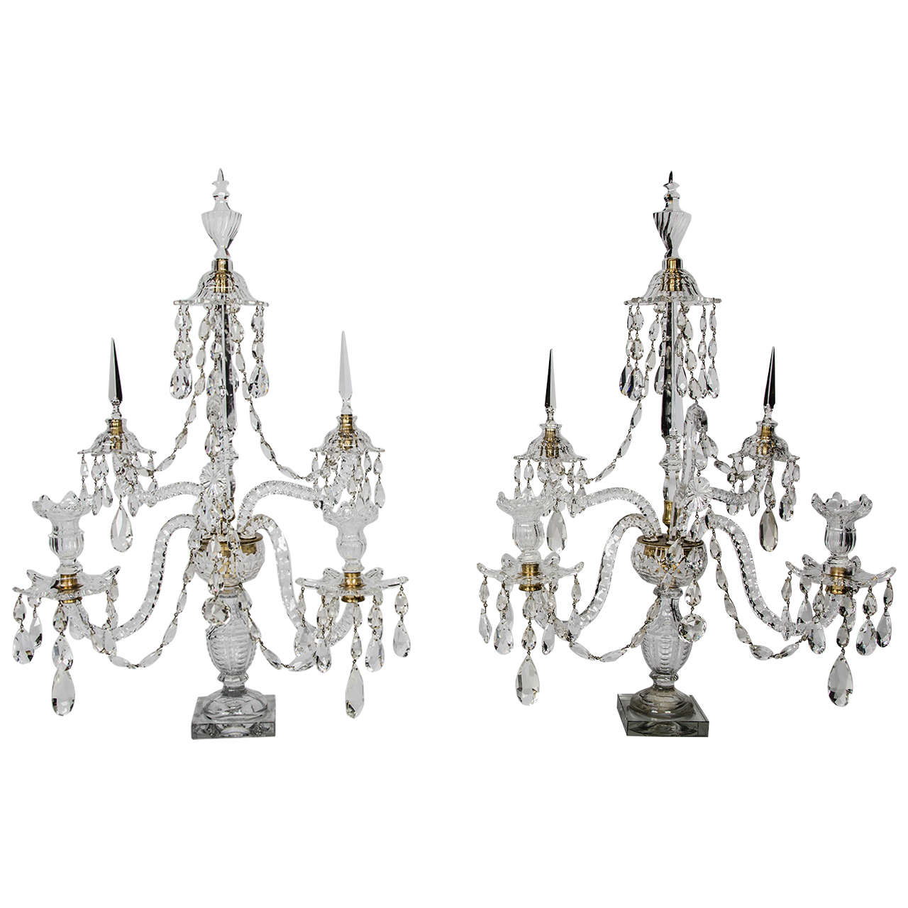 Pair of 19th Century Five Branch Cut Crystal Candelabras