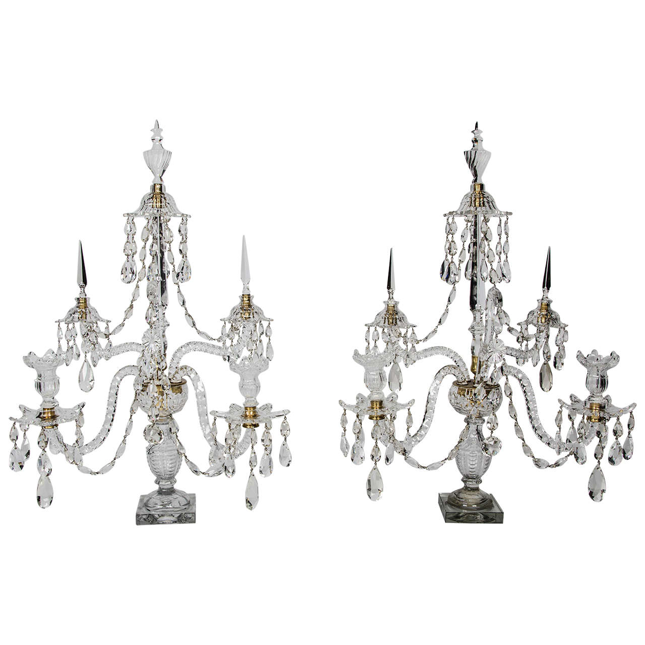 Pair of 19th Century Five Branch Cut Crystal Candelabras at 1stDibs