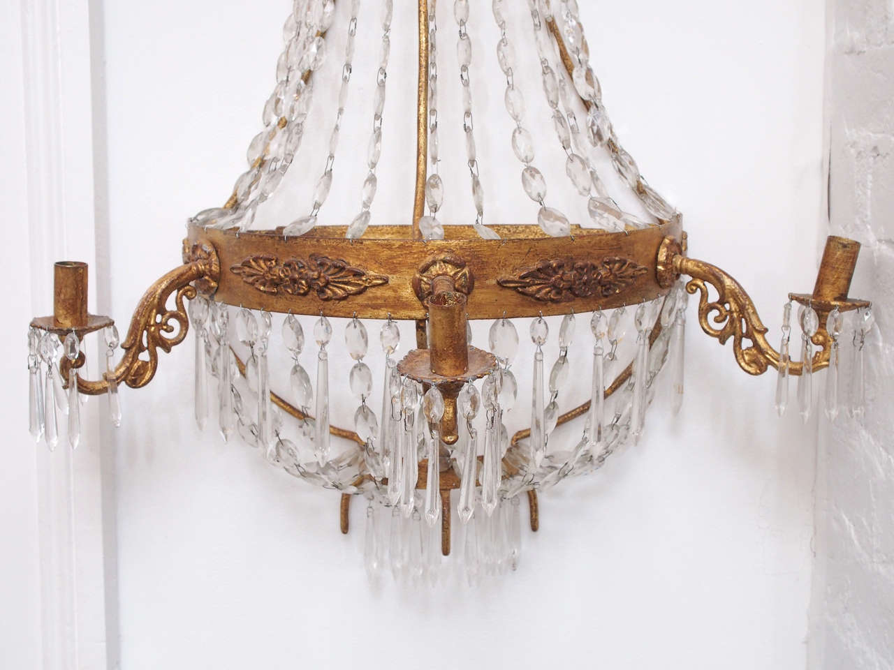 19th Century Pair of Italian Iron and Crytal Sconces