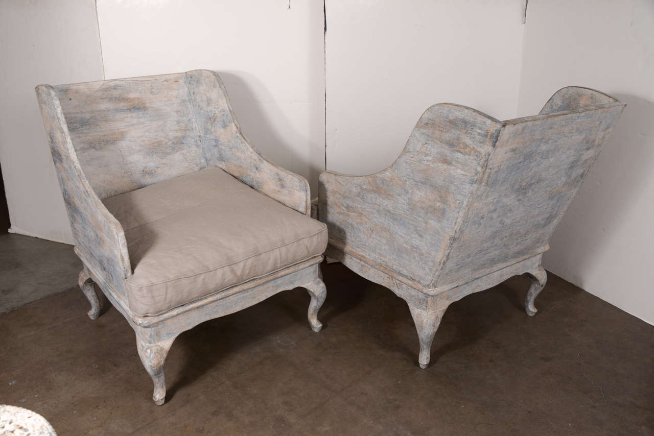 Louis XVI Pair of Carved Wingback Chairs
