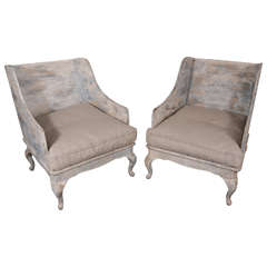 Pair of Carved Wingback Chairs