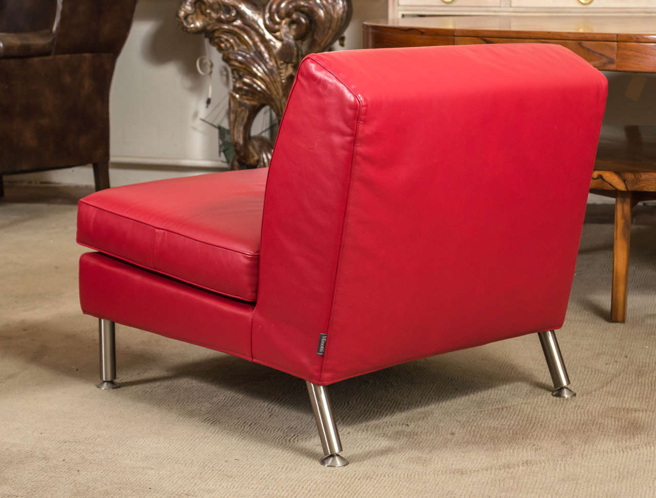 Late 20th Century Pair of Italian Red Leather Lounge Chairs by Minotti