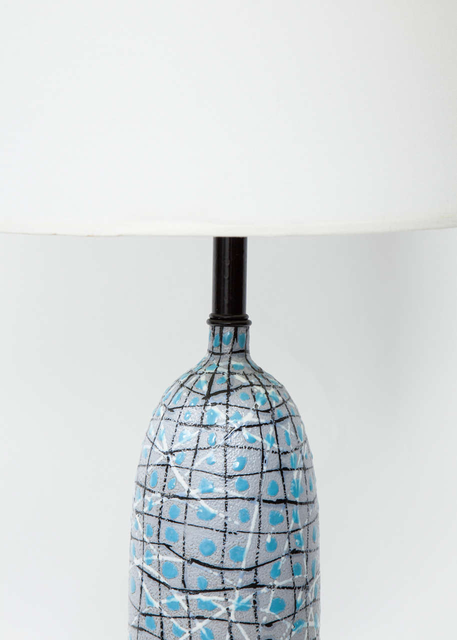 Glazed Pair of Italian Graphic Patterned Ceramic Lamps