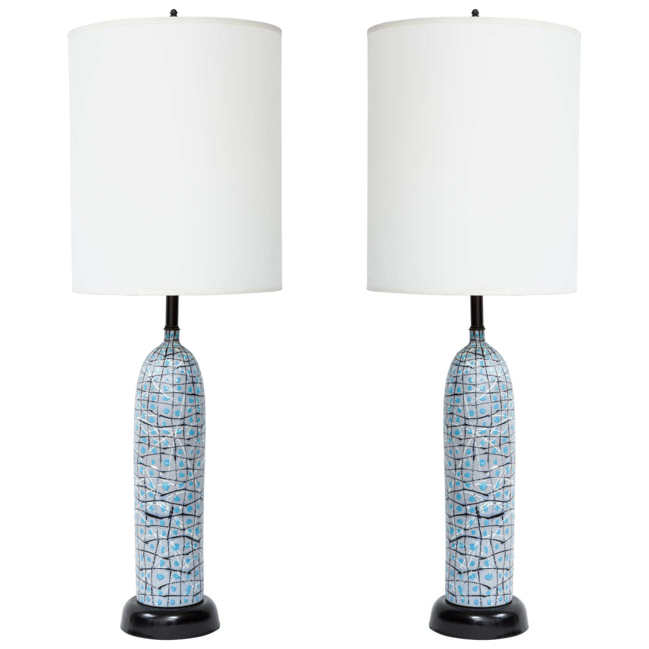 Pair of Italian Graphic Patterned Ceramic Lamps