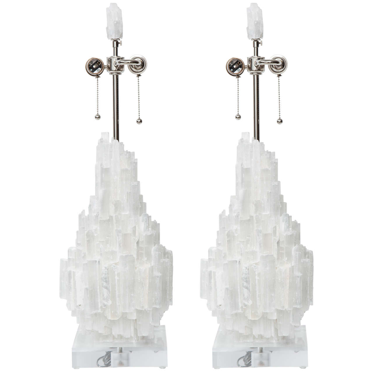 Pair Of Selenite Mineral Lamps