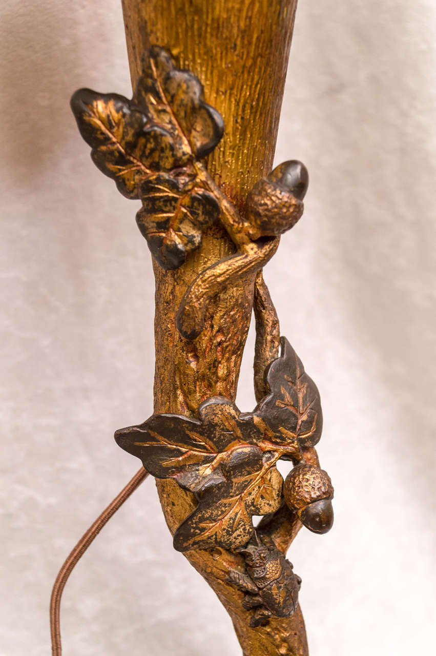Late 19th Century Art Nouveau Figural Bronze and Cameo Glass Kerosene Lamp