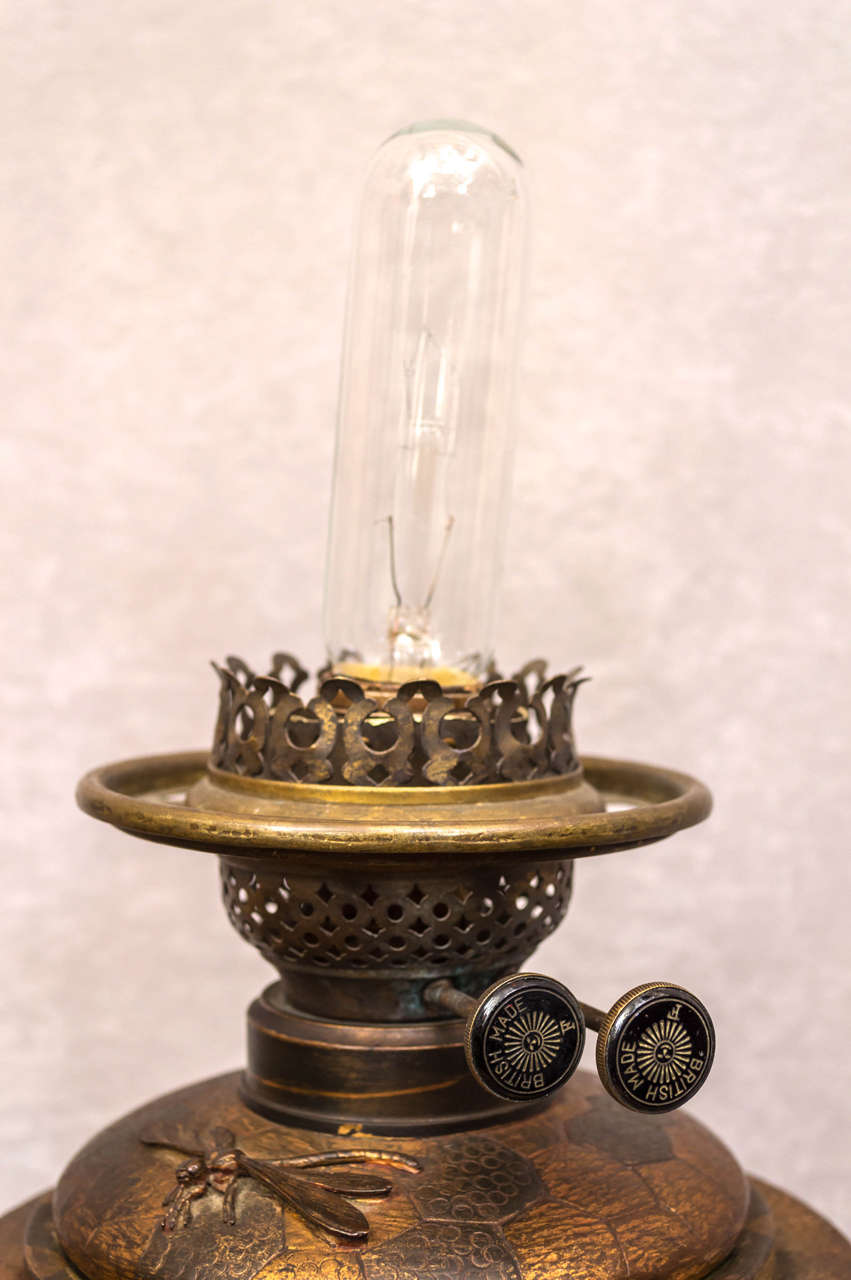 Art Nouveau Figural Bronze and Cameo Glass Kerosene Lamp 1