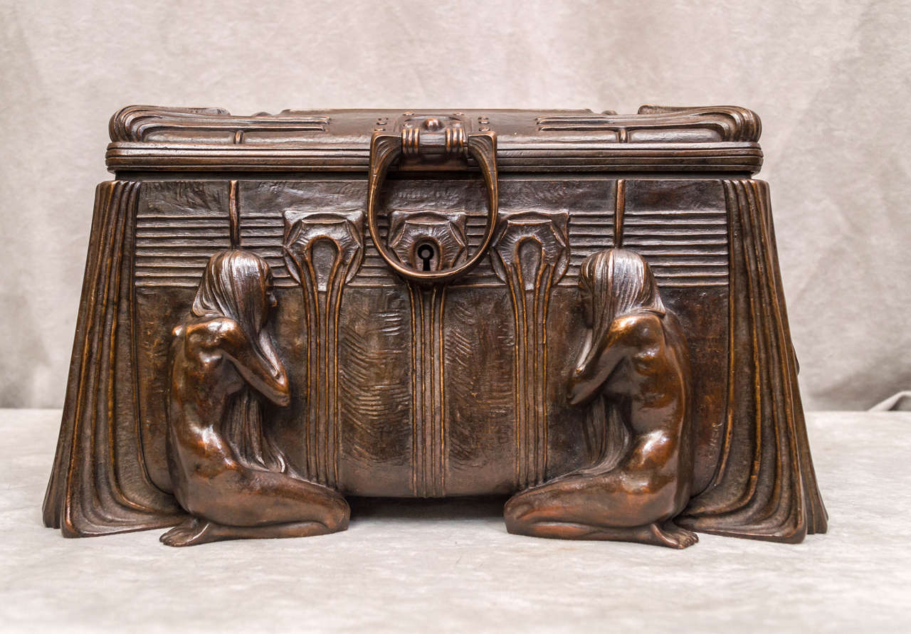 Austrian Art Nouveau / Secessionist, Bronze Box or Jewelry Casket, Signed Gurschner