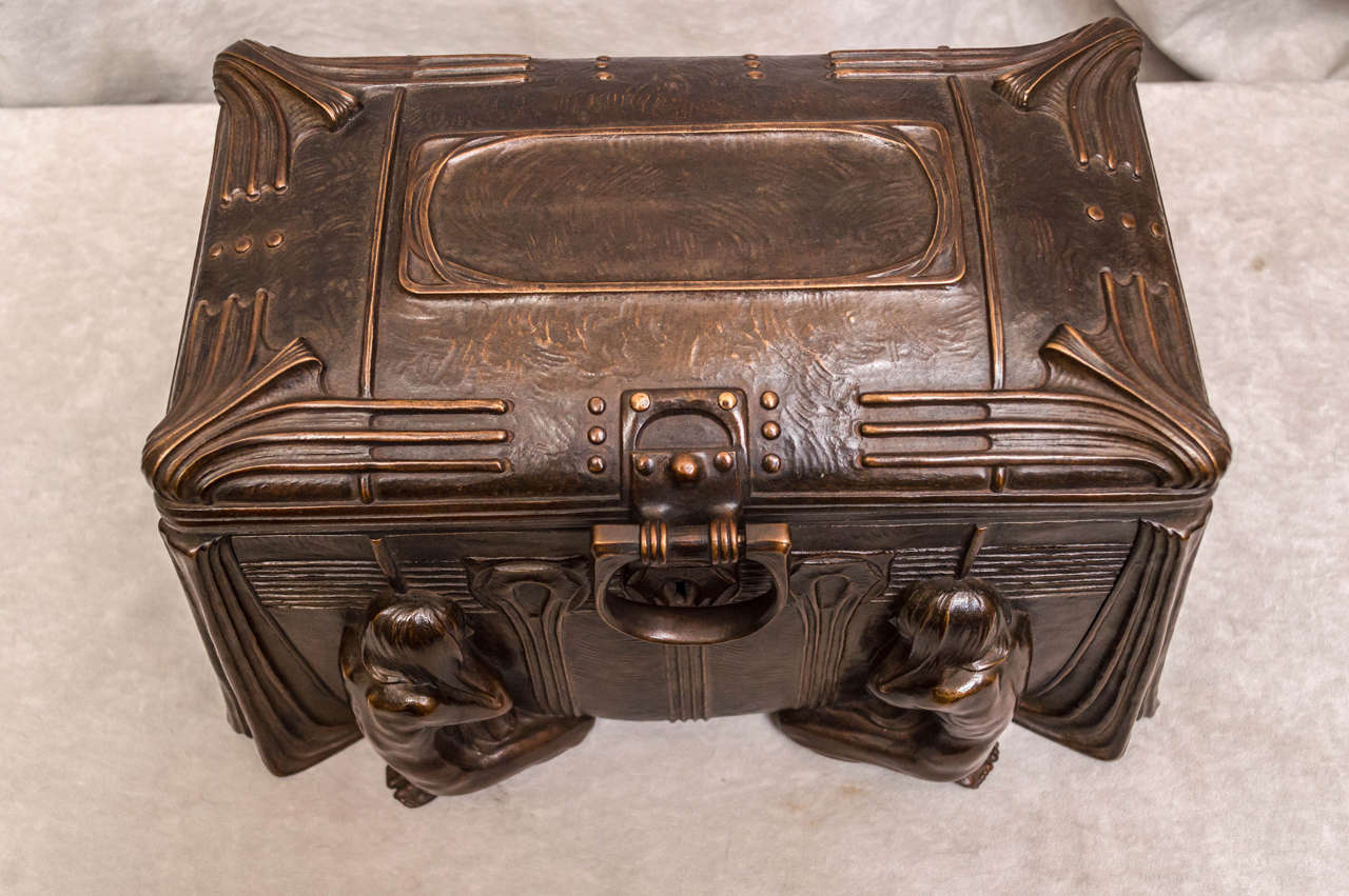 Early 20th Century Art Nouveau / Secessionist, Bronze Box or Jewelry Casket, Signed Gurschner