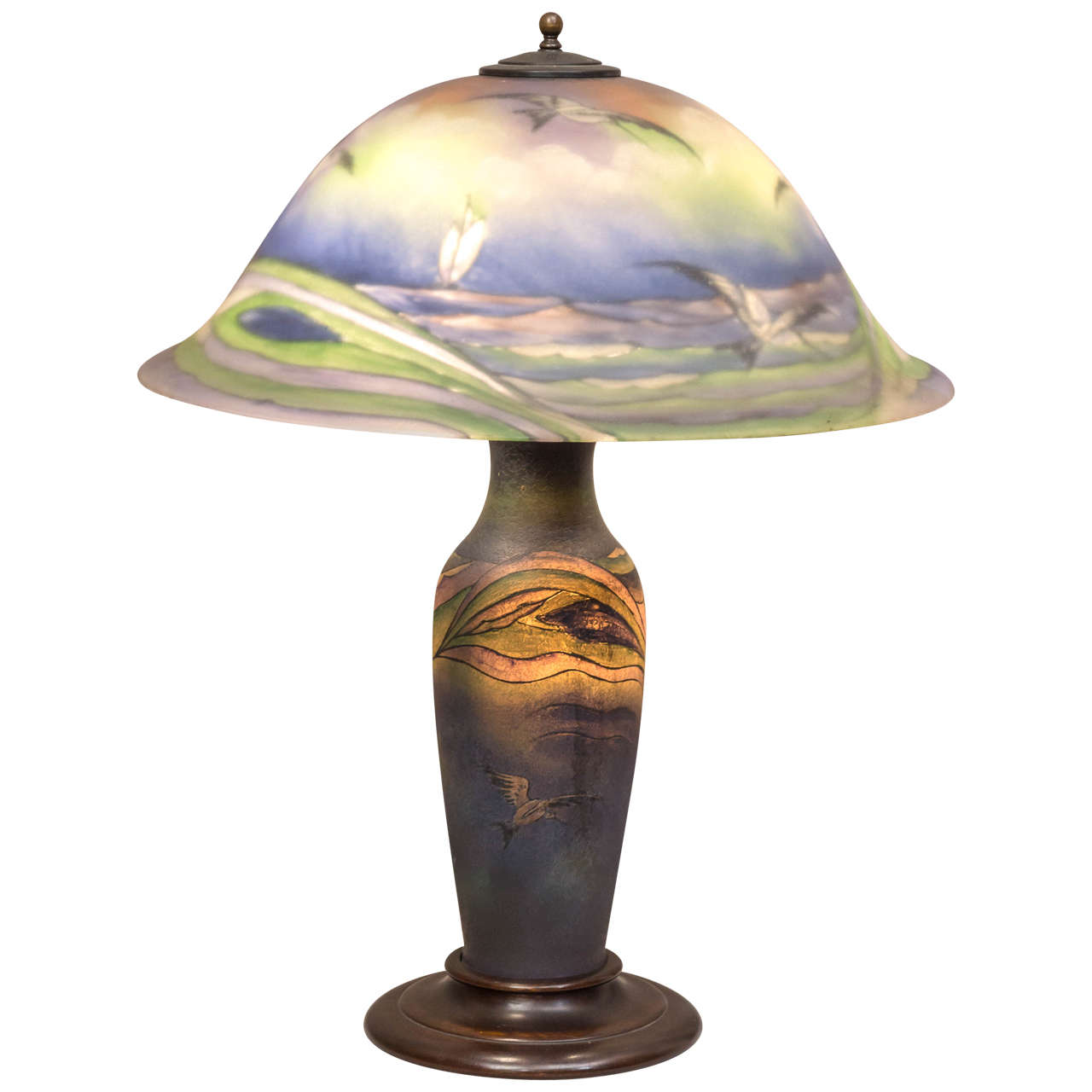 Reverse Painted "Seagull Lamp" by the Pairpoint Corperation