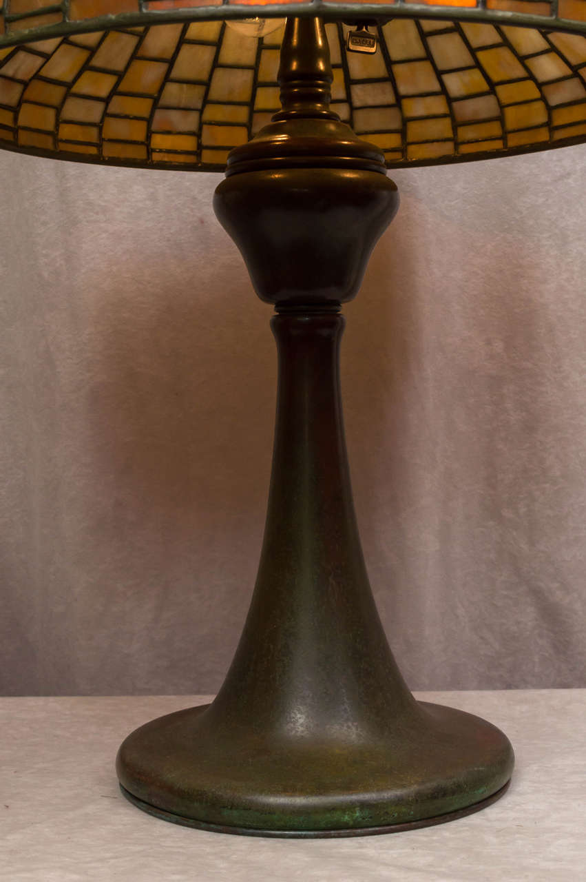 American Signed ''Tiffany Studios'' Leaded Glass Geometric Table Lamp