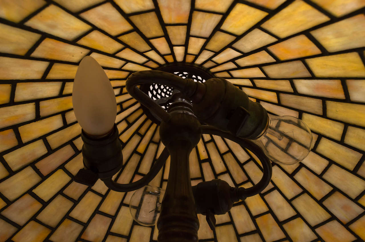 Signed ''Tiffany Studios'' Leaded Glass Geometric Table Lamp 1