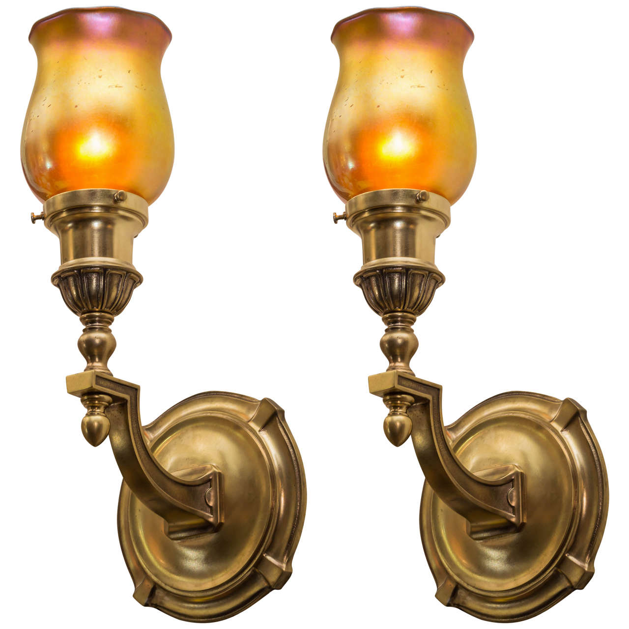 Pair of Bronze and Art Glass Sconces by 'Sterling Bronze Co.', N.Y