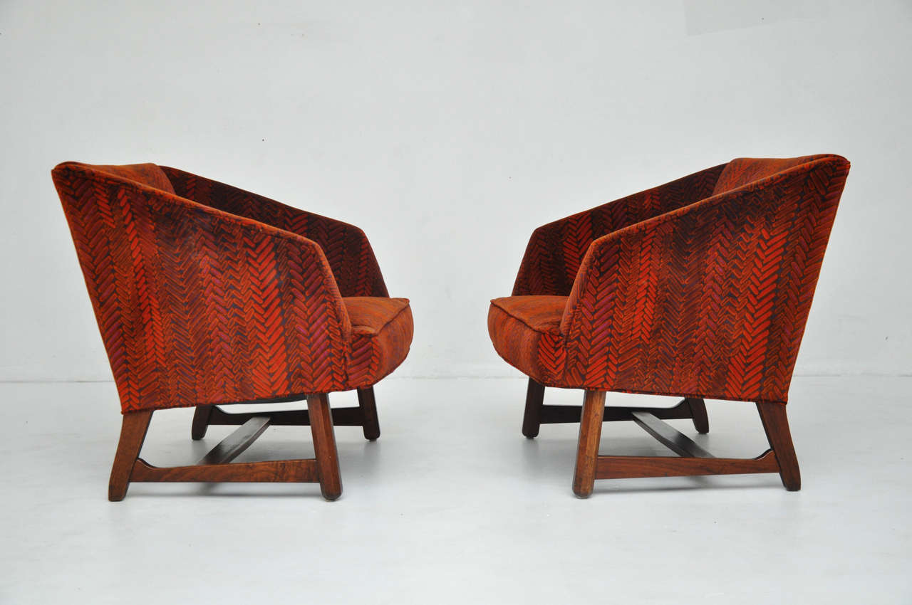 20th Century Harvey Probber Lounge Chairs in Jack Lenor Larsen Velvet