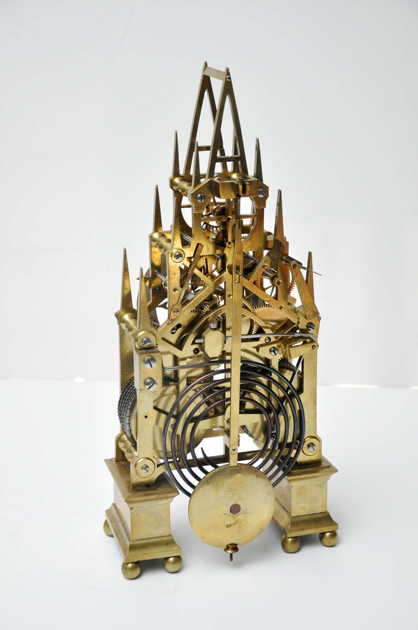 Fine Brass Skeleton Touchon Repeater Clock Timer, Eight-Day England circa 1870 In Excellent Condition For Sale In Lake Forest, IL